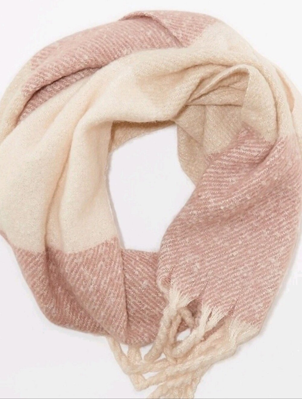 Gentle Fawn Blush Pink and Cream Fringed Scarf